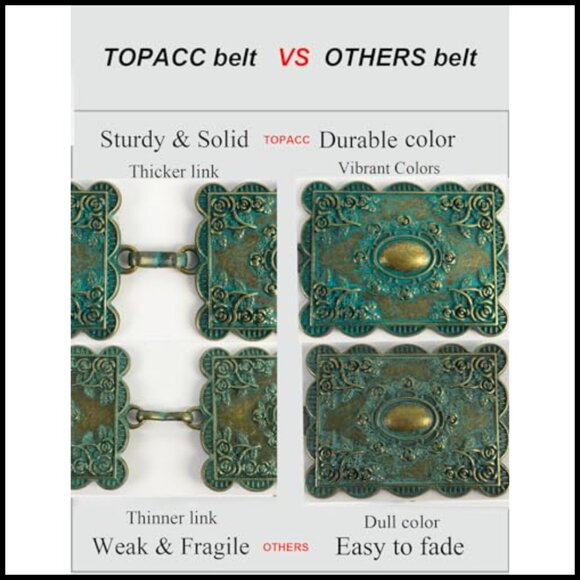 Western Metal Concho Chain Belt Boho Vintage Style Adjustable for Dresses Jeans